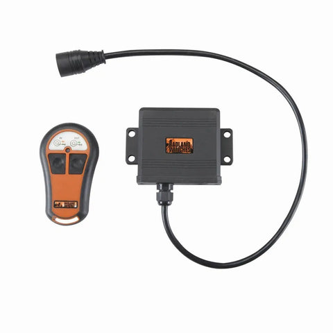 Wireless Winch Remote Control For Off Road Recovery With 50 Foot Range Power In And Power Out Receiver Fits 6000 9000 And 12000 Series Winches Easy Mount For Safe Hands Free Winching, showing remote and receiver