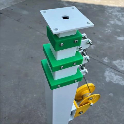 Heavy Duty Manual Telescopic Lifting Mast And Hand Cranked Extension Pole For Smooth Adjustable Height Reach Up To Nine Meters showing collapsible sections and pulley.