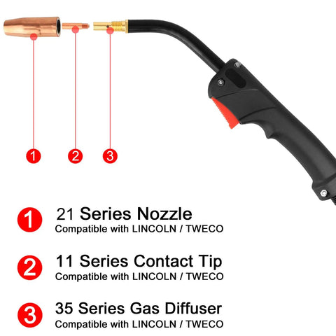 Replacement MIG Welding Gun Torch 100 Amp 10Ft Cable For Lincoln Magnum 100L K530-5 Welder nozzle, contact tip, gas diffuser