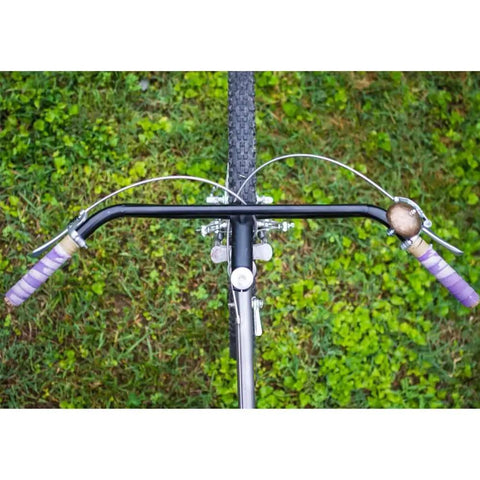 Top view of Klunker Style Commuter Urban Bicycle Handlebar 25.4mm Black for City Riding, sturdy aluminum, retro vibe.