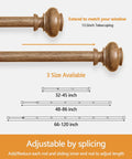 Heavy Duty Wood Look Curtain Rods For Windows 48 To 84 Inches With One Inch Diameter And Imitation Wood Grain Finials Boho Adjustable Drapery Rod
