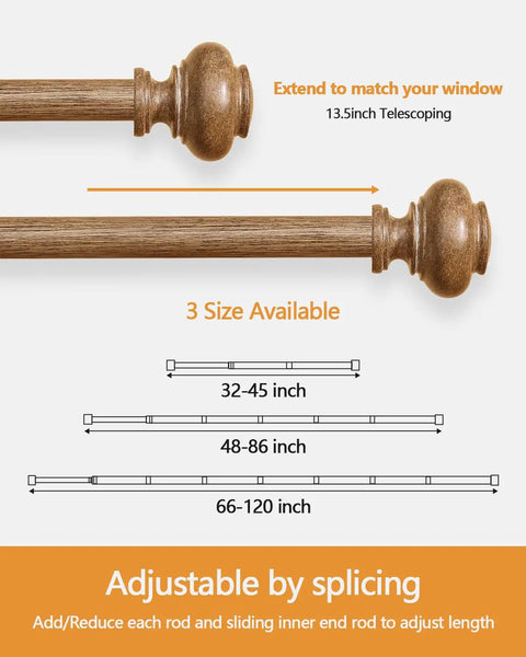 Heavy Duty Wood Look Curtain Rods For Windows 48 To 84 Inches With One Inch Diameter And Imitation Wood Grain Finials Boho Adjustable Drapery Rod