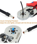Kickstart Your Electrical Jobs With These Precision Mini Adjustable Ratchet Crimping Pliers Featuring Square Hexagon Terminal Ferrules For Wide Wire Compatibility And Serious Labor Saving Efficiency On Any Home Project Today. wire ferrule crimping pliers on copper terminal