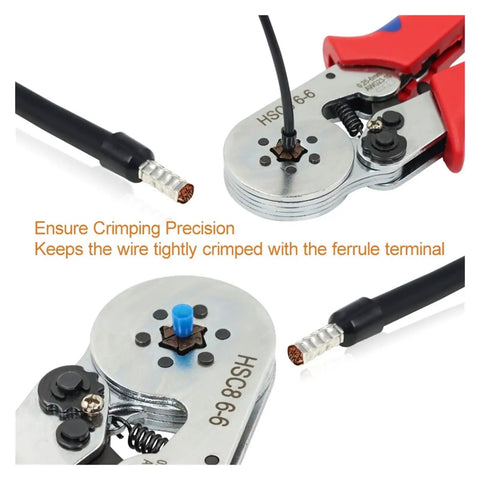 Kickstart Your Electrical Jobs With These Precision Mini Adjustable Ratchet Crimping Pliers Featuring Square Hexagon Terminal Ferrules For Wide Wire Compatibility And Serious Labor Saving Efficiency On Any Home Project Today. wire ferrule crimping pliers on copper terminal