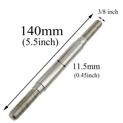 Front Hub Axle For Bicycles 140mm 5.5 Inch Thread 3 8 Inch 26 TPI Silver Hub Nut Washer Kit displayed on white background