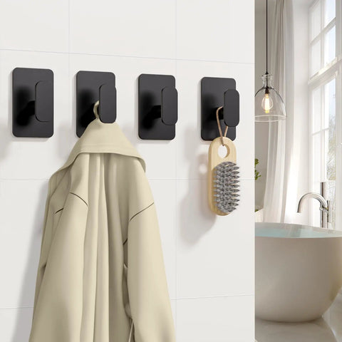 Darn Reliable Heavy Duty Wall Hooks Made From Rustproof Stainless Steel And No Sweat Adhesive Mount Holds Up To Twenty Six Pounds Like A Champ Great For Bathrooms Or Kitchen Black Four Pack