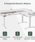 Premium FEZIBO Triple Motor L Shaped Electric Standing Desk 63 Inches Wide with detailed dimensions and storage features.