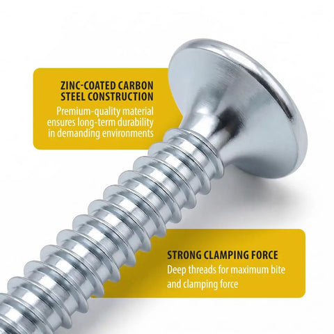 Close-up of #6 X 1/2 Zinc Plated Flat Head Wood Screws Featuring Phillips Drive, showcasing deep threads and zinc coating.