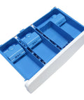 Dispenser Drawer Assembly For Front Load Washer Replaces WH42X34717 White Durable ABS Plastic With Smooth Sliding Fit Compatible With Matching Replacement Parts WH42X34191 And Related Models, blue insert tray