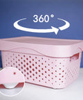 Pink storage bin with Self Adhesive Mini Casters 12 Pack Durable Universal Plastic Caster Wheels White Stick On Rollers for smooth movement