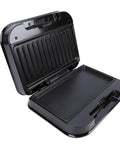 Open Top Rack Electric Panini Press Maker 750 Watt Indoor Grill with non-stick surface, 9.3 x 5.1 inches for easy cleaning.