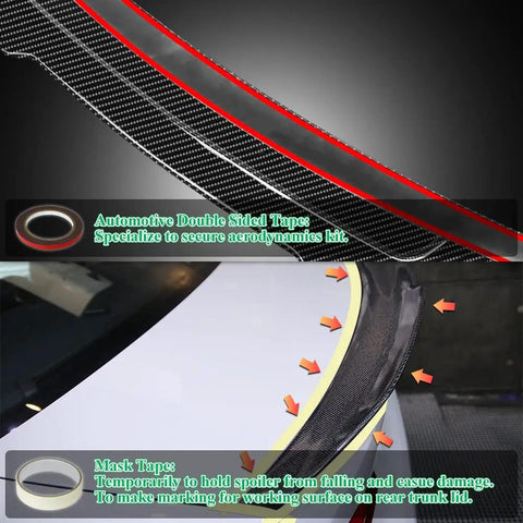 Close-up of automotive double-sided tape for Totally Rad Carbon Fiber Look Rear Trunk Spoiler Wing for 2014 to 2020 BMW 4 Series.