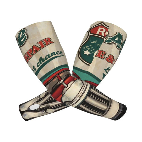 Fresh Retro Garage Mechanic Arm Sleeves With Thumb Holes UPF Sun Block Super Lightweight Cooling Wrap showing unique design.