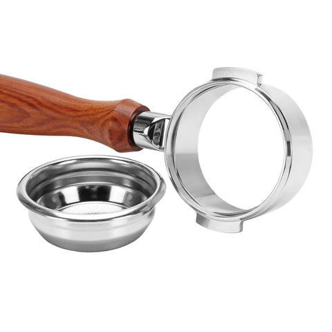 58mm Bottomless Portafilter For Breville Dual Boiler Machines Straight Up 304 Stainless Steel Filter Basket with Wood Handle