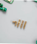 Brass Barrel Hidden Hinges For Jewelry Box And Keepsake Cabinet on light surface, lowkey concealed door hardware