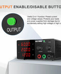 High Power DC Bench Power Supply 0-60V 0-20A 1200W With Encoder Knob And Output Switch Adjustable Regulated For Repair And Test Benchtop Power Source Black, output button view