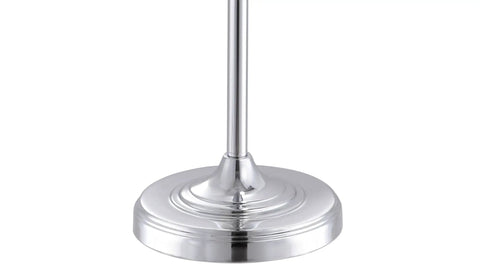 Base of Lit Glam Chrome And Crystal LED Floor Lamp With White Linen Drum Shade, showcasing the chrome finish and sturdy design.