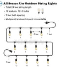 Diagram showing 24 Ft Outdoor Hanging String Lights With 12 Vintage S14 LED Bulbs Heavy Duty 120V Plug In Connectable And Dimmable