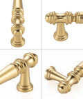 Close-up of 10 Pack 5 Inch Brushed Gold Kitchen Cabinet Handles And Drawer Pulls For Cabinets Dresser Cupboard Bedroom And Bathroom Furniture Hardware P30 Style Solid Metal Construction French Style Smooth Rounded Corners For Easy Gripping showing intricate detailing.