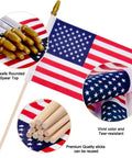 Pack Of 12 Small 8x12 Inch American Flags On Sticks With Kid Safe Spear Tops, vivid colors, wooden sticks for patriotic decor.