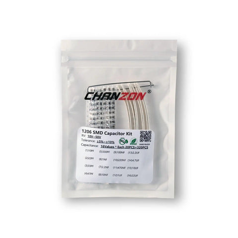 1206 SMD Capacitor Kit With 16 Values 320 PCS 10pF To 22uF 10V To 50V MLCC Ceramic Assortment in clear packaging