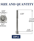 10 Pack 1/4-20 X 2-1/2 Inch Socket Head Cap Screws Forged From 304 Stainless Steel Heavy Duty measurements and quantity display