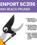 Top Notch Long Reach Cordless Pruner With Sixty Four Inch Pole And Smooth Operator Slicing Power close-up of pruner blade and mechanism