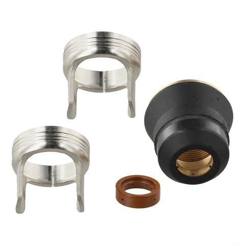Top Notch Compatible Plasma Torch Consumables Set For IPT40 PT40 IPT45 And PT60 Cutters showing metal shield cups and swirl rings.