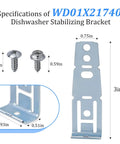 Specifications of Heavy Duty Countertop Dishwasher Mounting Brackets, 4 Pack With Screws, WD01X21740 detail with dimensions.