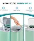 Hella Fast Portable Ice Maker With Built In Handle Makes Twenty Six Pounds Fresh Ice Daily showing steps to add water and start machine.