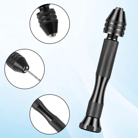 Mini Drill Bit Set 0.5mm To 1.6mm With Pin Vise And Three Claw Keyless Chuck For Easy Bit Change, HSS Twist Drills In Handy Plastic Case, Ideal For Wood Jewelry DIY And Small Metalworking Projects., black pin vise hand drill with keyless chuck and textured grip