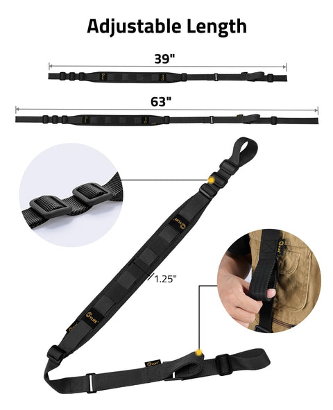 Two Point Sling With Padded Wide Strap And Removable Swivels For Quick Easy Adjustments Up To 63 Inches Black length demonstration