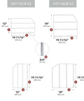 Diagram showing dimensions of 12 Inch Baking Sheet Organizer Rack For Wall And Base Kitchen Cabinets Chrome Wire Divider in cupboards.
