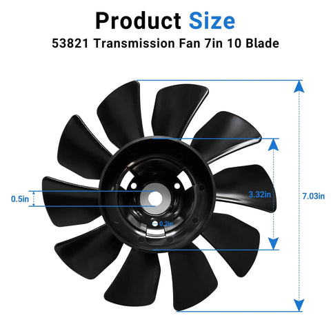 Transmission Fan 7 Inch 10 Blade Pump Cooling Fan for Lawn Tractor Transaxle Fits 53821 Black 1Pc, product size dimensions shown