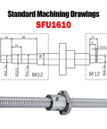 SFU1610 Ball Screw With Ball Nut Right Hand Thread End Machined High Precision Linear Motion Rod with technical drawing