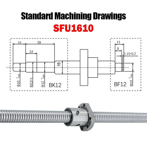 SFU1610 Ball Screw With Ball Nut Right Hand Thread End Machined High Precision Linear Motion Rod with technical drawing