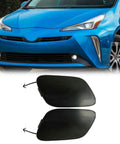 Front view of blue Prius with Tow Hook Cover Set for Prius 2019 2020 2021 Front Bumper Eye Lid Caps Black Left and Right