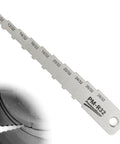 DCOMA brake pad thickness gauge, stainless steel pocket tool with 10/32–28/32 scale.