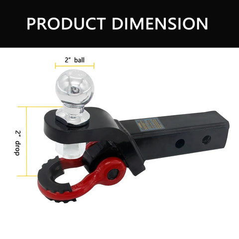 Heavy Duty Trailer Hitch Ball Mount With Tow Shackle And Three Quarter Inch Hitch Pin Clip For Trucks SUVs And Cars with dimensions