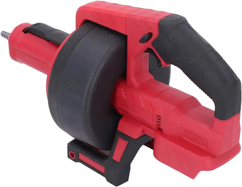 Heavy Duty Cordless Drain Auger With Motorized Cable Feed, 7 Meter electric drain snake, red with grip handle for clearing clogs.
