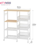 Slick 4 Tier Rolling Kitchen Island Cart With Dreamy White Wood Top And Slatted Metal Storage Shelves Hella Spacious Coffee Bar Cabinet dimensions and features.