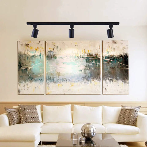 Living room with Dope 6 Pack LED Track Lighting Heads 24 Degree Beam 3000K Warm White 500 Lumen Each Dimmable Triac ETL Listed
