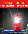 Three Pack LED Camping Lanterns Collapsible Lights For Tents And Outdoors, red lantern hanging with bright 360° light