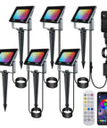 Set of 10W RGBIC lit color changing landscape lights with app and remote control, includes music sync, timer, and IP66 waterproof spotlight
