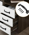5 Inch Black Vintage Cabinet Handles Bow Pulls for Dresser Cabinet Cupboard and Suitcase pack of 4, installed on white drawers.