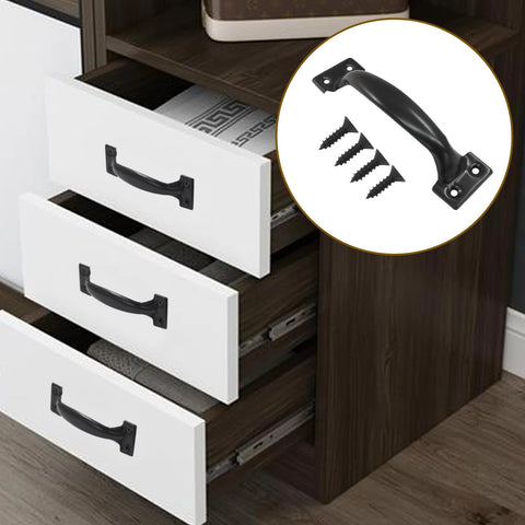 5 Inch Black Vintage Cabinet Handles Bow Pulls for Dresser Cabinet Cupboard and Suitcase pack of 4, installed on white drawers.