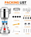 Heavy Duty Electric Grain Mill Grinder 2000W High Speed Stainless Steel Powder Machine Pulverizer with accessories for maintenance.