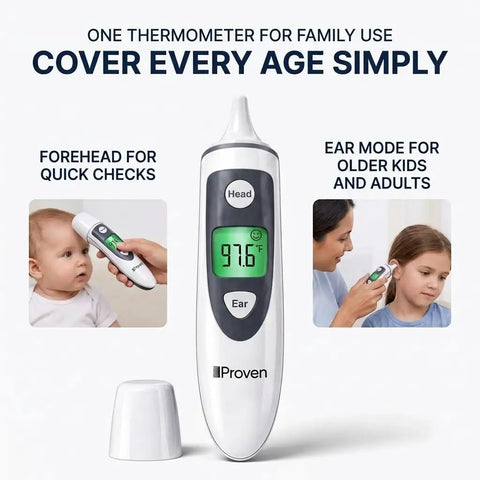 2 In 1 Ear And Forehead Thermometer For Adults Kids And Baby, Fast One Second Infrared Readings, No Touch Forehead Scan And In Ear Mode, Easy Fever Checks For Busy Families, white plastic