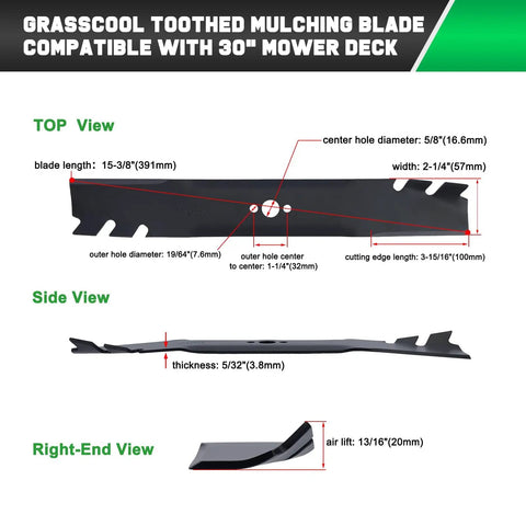 Diagram of 30 Inch Timemaster Mower Blades for Time Master Turfmaster with dimensions and details.