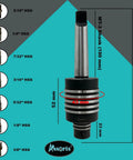 MT3 Teng Style Rotary Broach Holder with 7 piece square broach set, dimensions labeled, for CNC machines and lathes